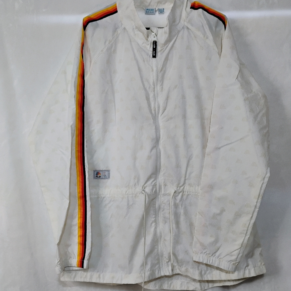 Aldi‎ Gear Long Windbreaker Jacket Womens XL Vented Full Zip Rainbow Grocery G